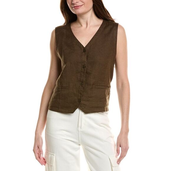 EILEEN FISHER Jackets & Blazers - Eileen Fisher Womens  V-Neck Linen Vest, Brown